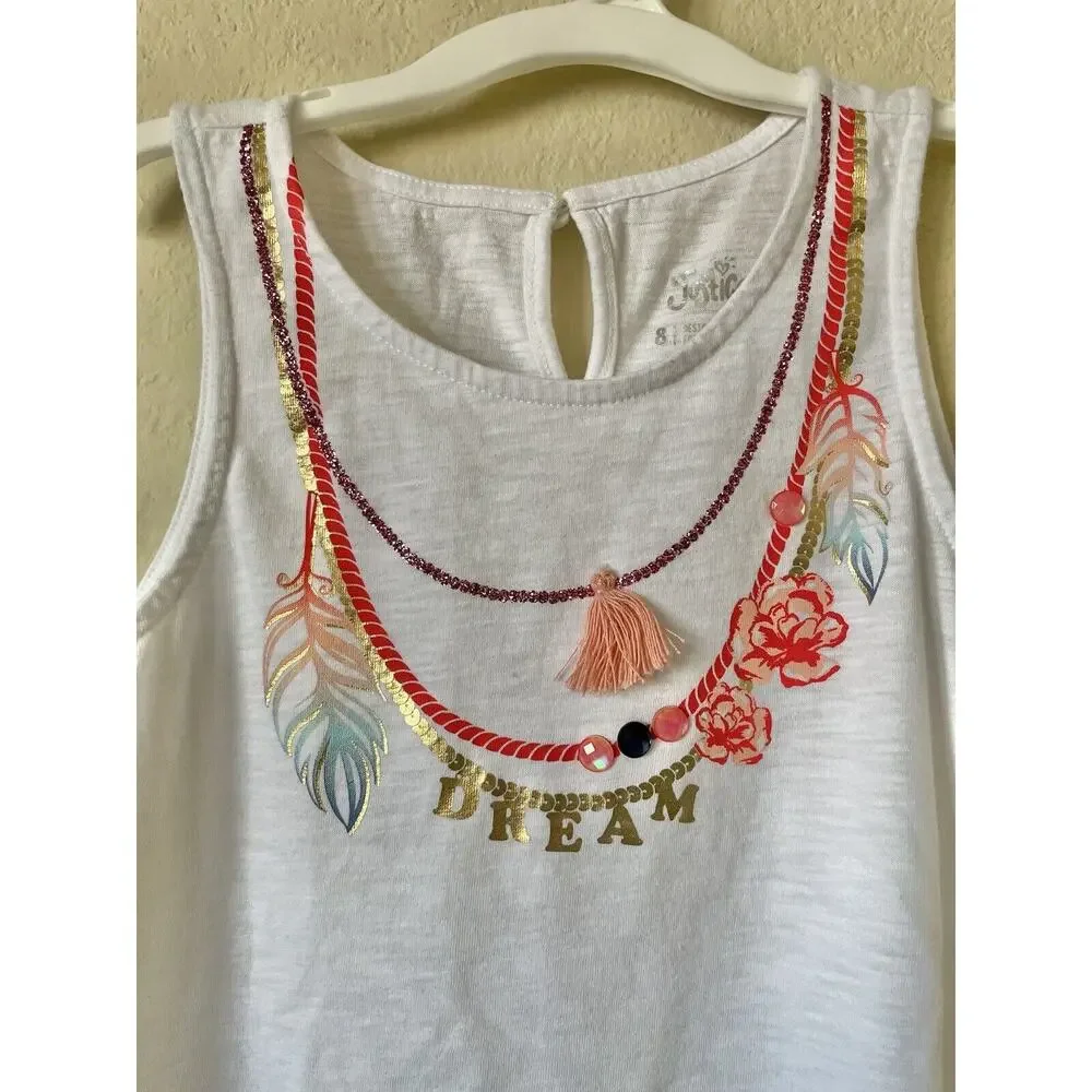 Lot Of 3 Justice Glitter Foil Corgi Puppuccino Dream Catcher Girls Tops Size 8